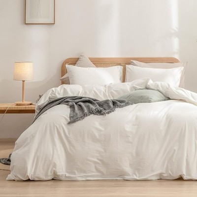 Duvet Cover Set 100% Washed Cotton Linen Feel Super Soft Comfortable Chic