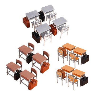 4 Piece Tiny Classroom Toy Set 1:12 Scale Desk Chair Backpack Miniature