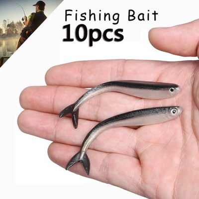 10 Pcs Soft Fish Lure Silicone Silver Tiddler Drop Shot Lure Soft Rubber Shad Fo