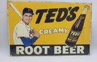 Vintage Ted's Creamy Root Beer Porcelain Enameled Metal Sign