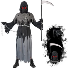 Grim Reaper Halloween Costume with Glowing Red Eyes for , Scythe Included (Gr...