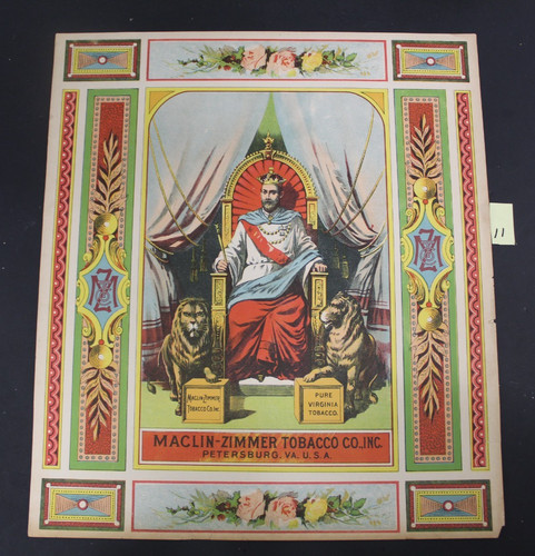 Original SCARCE Maclin Zimmer King on Throne Tobacco Caddy Crate Label Large (11