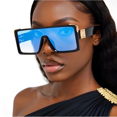 Women Trendy Eyewear Sunglasses Black Gold Blue Gradient Mirrored Lens UV400 New