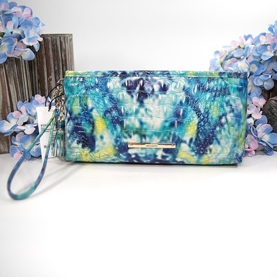 Brahmin Kayla Hydro Blue Melbourne Leather Large Clutch Wristlet Bag NWT