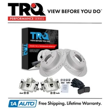 TRQ Rear Brake Calipers Ceramic Pads & Drilled Rotors Fits 09-12 Outlander