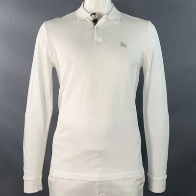 BURBERRY BRIT Taille L Blanc Broderie Coton Contraste Bord Polo Manches Longues - Photo 1/4
