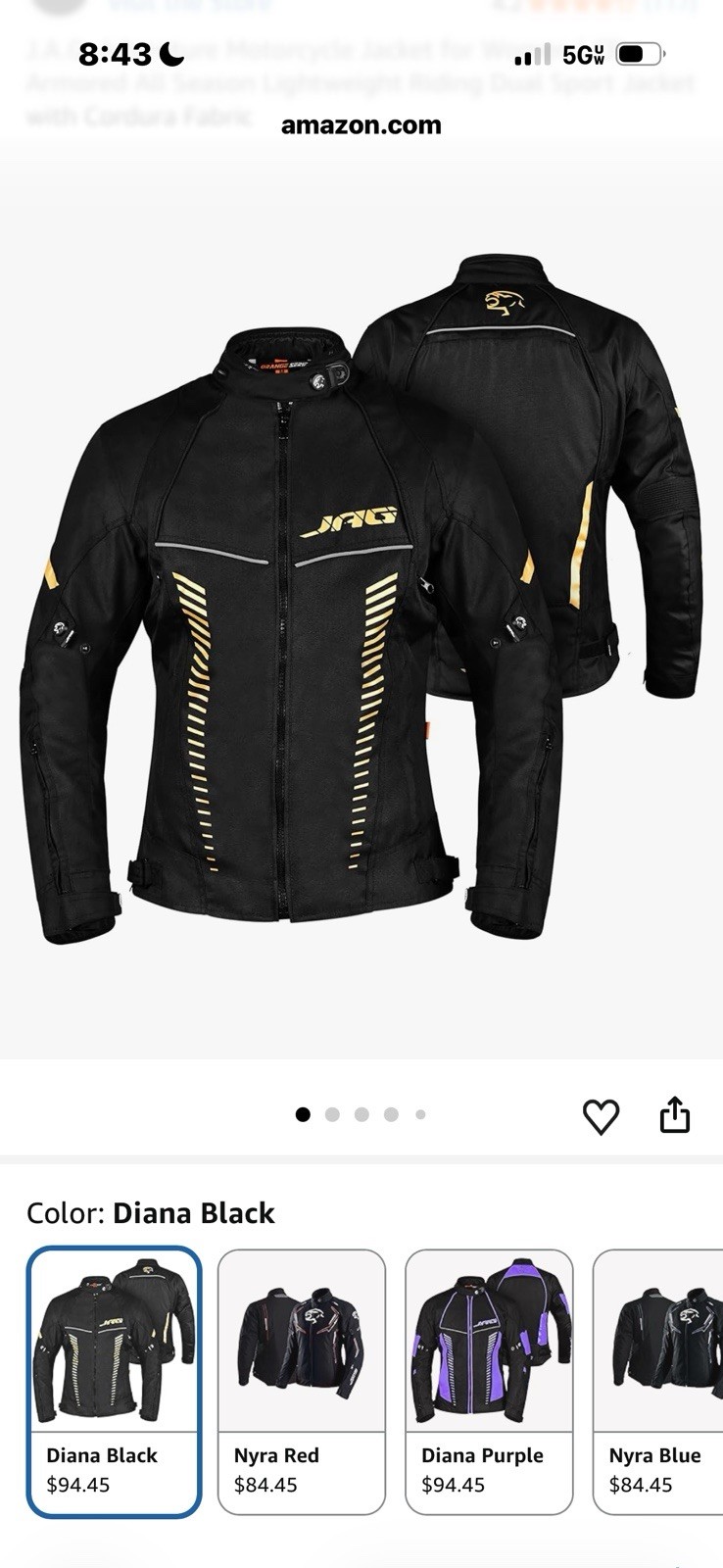 J.A.G. Women's Diana Black Motorcycle Jacket L