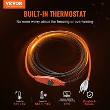 9FT Pipe Heating Cable 7W/FT Heat Tape w/ Thermostat Freeze Protection
