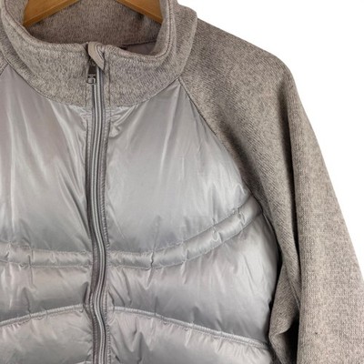 London Fog Hybrid Puffer Jacket Womens XXL Grey Down Fill Knit Sleeve Zip Up