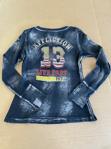 Affliction American Customs Womens Black Long Sleeve Skull XL Live Fast Rare - Picture 7 of 12