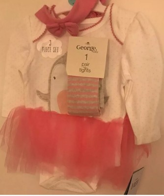 Tutu-Body Pinguin cremefarben, Stirnband und Strumpfhose ~ 0-3 Monate ~ 12 Pfund