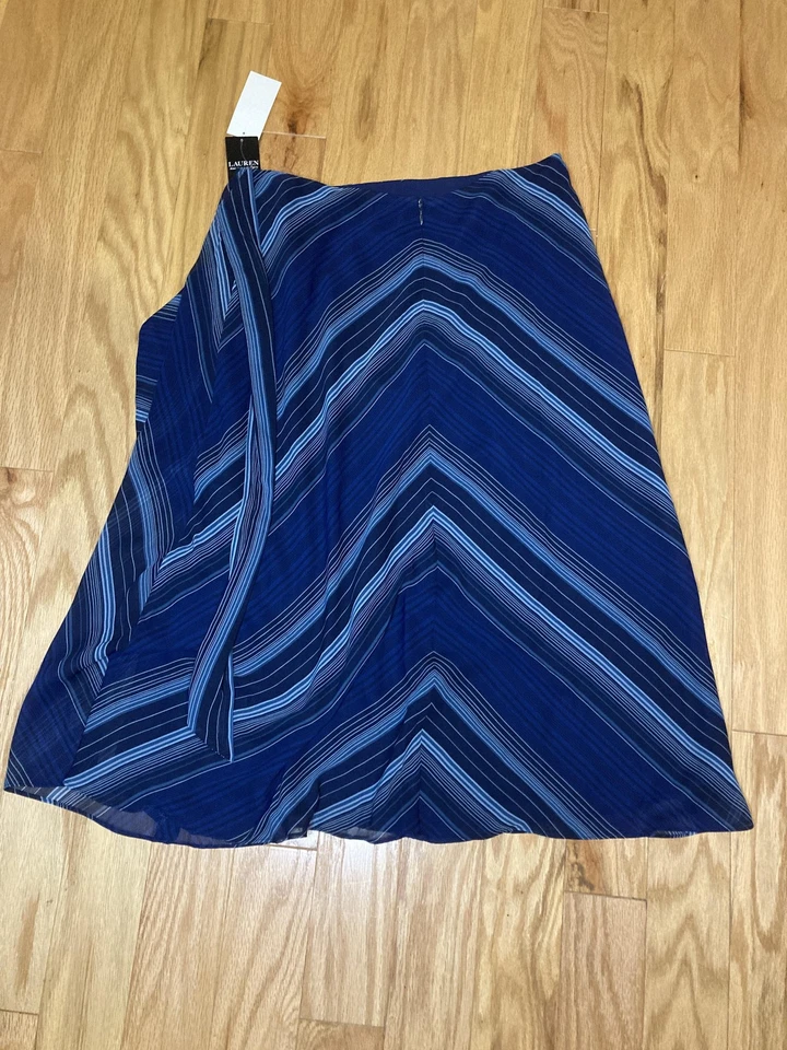 Falda envolvente Lauren Ralph Lauren para mujer 10 azules a rayas midi ligera nueva etiqueta Foto 4 de 4
