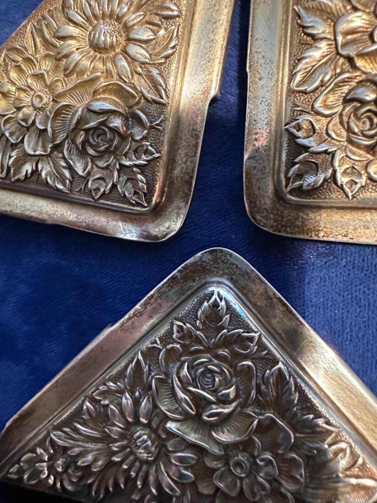 S. Kirk & Son REPOUSSE Set of 4 Sterling Silver DESK CORNER PAD Protectors, #5A