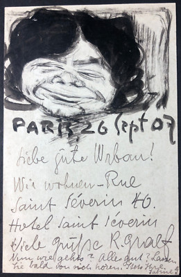 - AK orig. Tuschezeichnung Richard GRAEF (1879-1945) - 1907 Paris an Anna WRBA