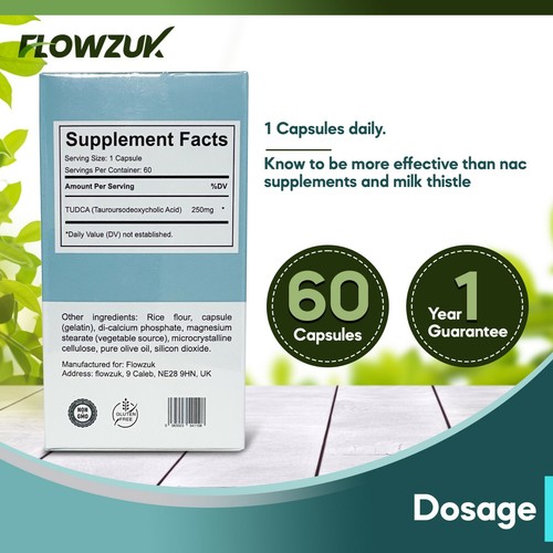 TUDCA Capsules Liver Support Detox (Tauroursodeoxycholic Acid) Flowzuk PCT X 60 - Picture 6 of 7