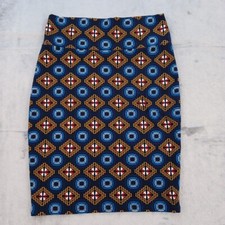 LuLaRoe Cassie Skirt Medium Blue Geometric Knee Length Pull On Pencil