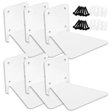6PCS Floating Bookshelf Invisible Iron Wall Shelves for Office Library White