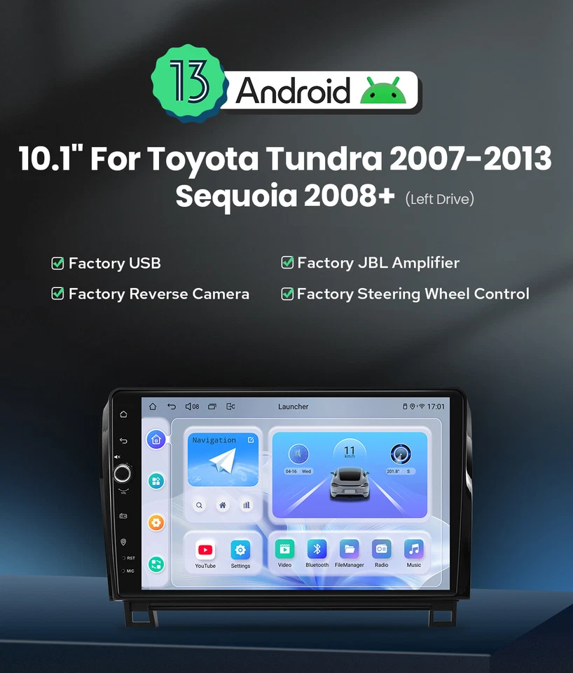 10.1" Android13 Headunit with Volume Knob Plug&Play For Toyota Sequoia 2008-2018 - Изображение 2 из 4