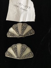 CAPRI STUNNING PR OF VINTAGE Shoe CLIPS Filigree And Mother Of Pearl.