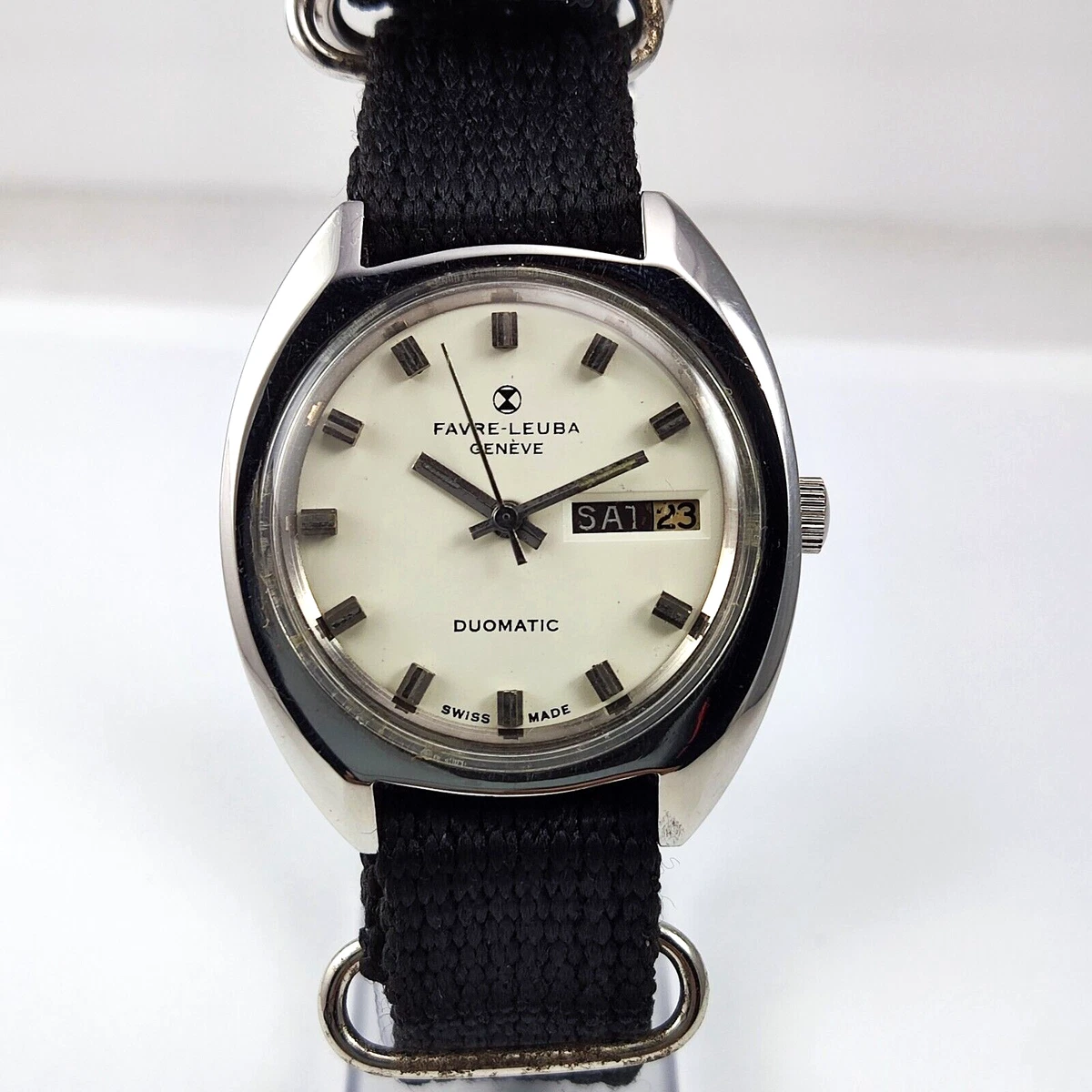 Favre Leuba Geneve Duomatic White Dial Day Date 17 Jewels Men s