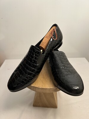 David Tate Black Crocodile Print Leather Men's Loafers Size 13