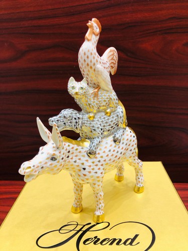 HEREND MUSICIANS OF BREMEN MOSAIC FISHNET FIGURINE,BRAND NEW , RETAIL $2.460.- - Picture 2 of 11