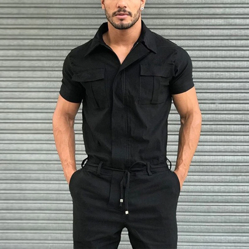 Mens Jumpsuit Casual Jumpsuit Loose Breathable Belted Uniform Leisure Jumpsuit - Image 3 of 4