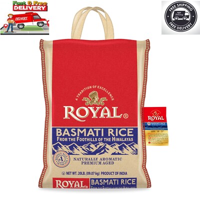 Authentic Royal Naturally Aged Long Grain Indian White Basmati Rice, 20 lb. Bag