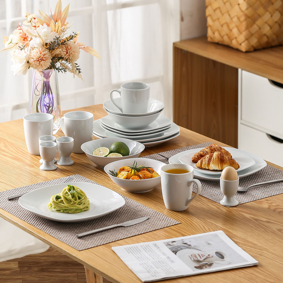 MALACASA Series Elisa, Porcelain Dinnerware Set Gray-white