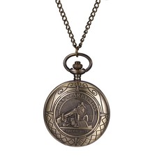 Antique Bronze Tone 3D Steam Train Quartz Pocket Watch for Men Women with Chain