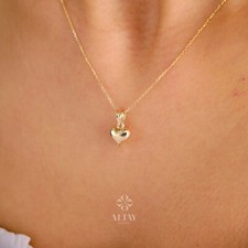 14K Gold Heart Necklace, Small Heart Necklace, Mini 3D Heart Pendant Puffy Heart