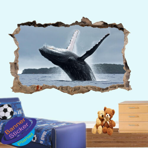 HUMPBACK WHALE JUMPS ON SURFACE ROOM NURSERY OFFICE WALL STICKER ART MURAL XP7 - Picture 1 of 3