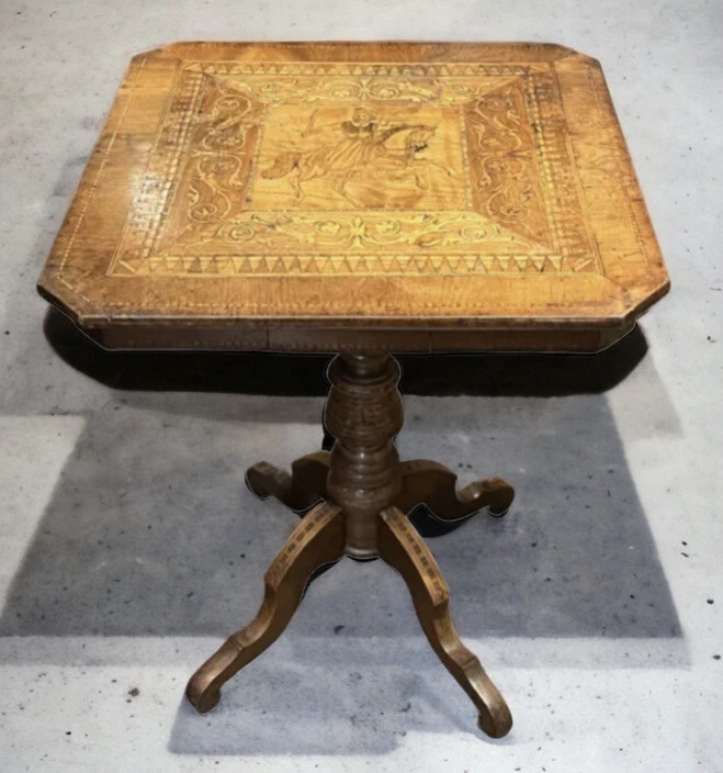 Antique Italian Walnut Sorrento Side Table Superb Inlaid Decoration