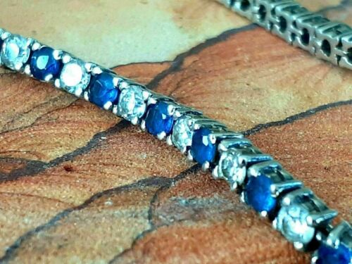Diamond Sapphire Tennis Bracelet 8ct Round 4mm Lab Created 14K White Gold Plated