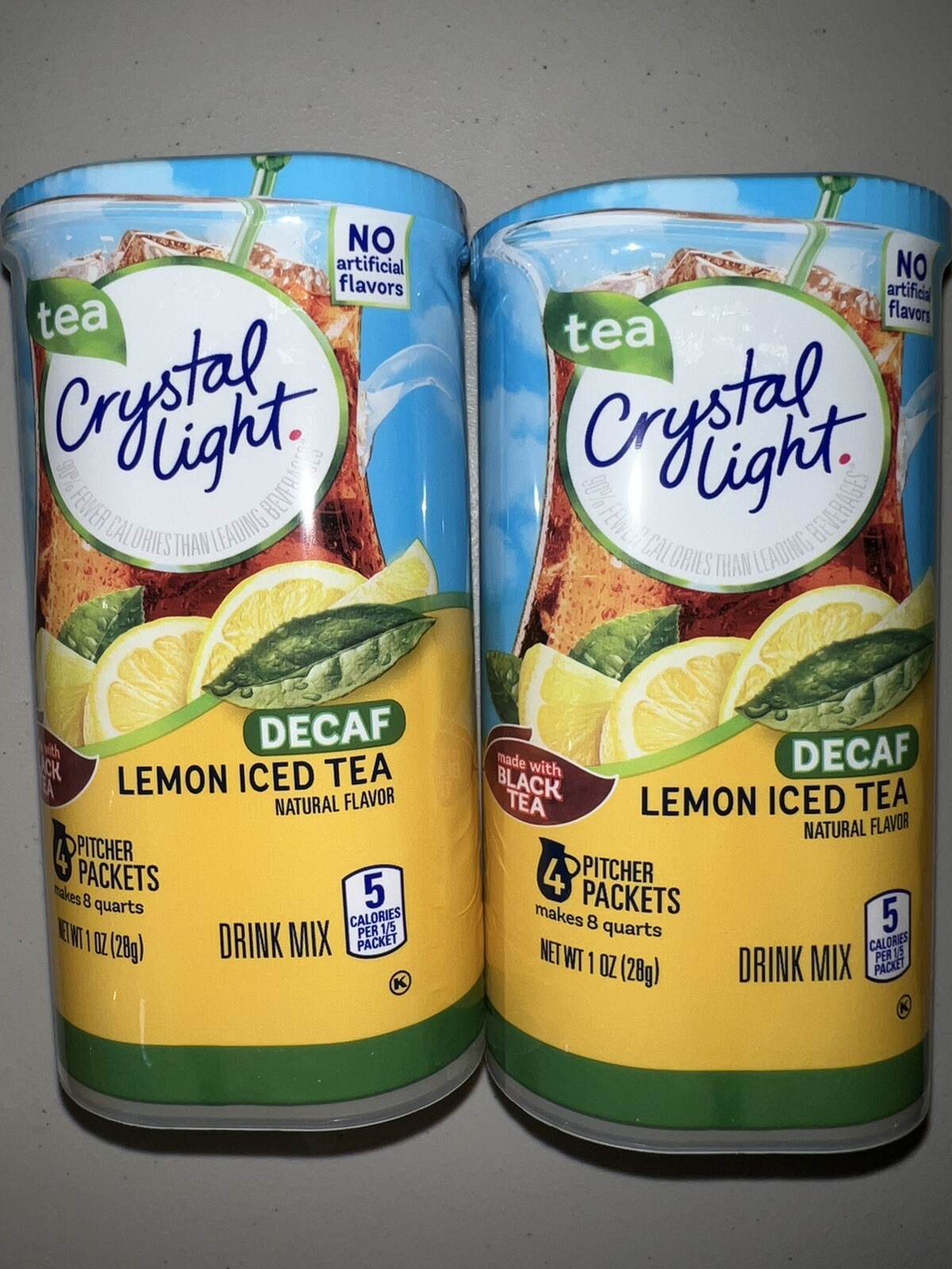 (2) CRYSTAL LIGHT LEMON ICED TEA DECAF Powdered DRINK MIX (4 Pitcher