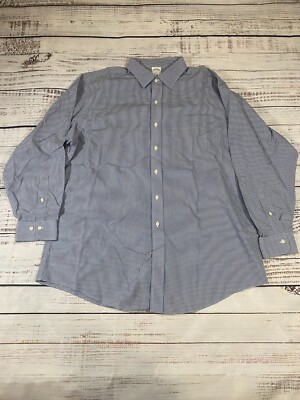 Brooks Brothers Regent Blue & White Dress Shirt Men's 17.5 Collared Long Sleeve