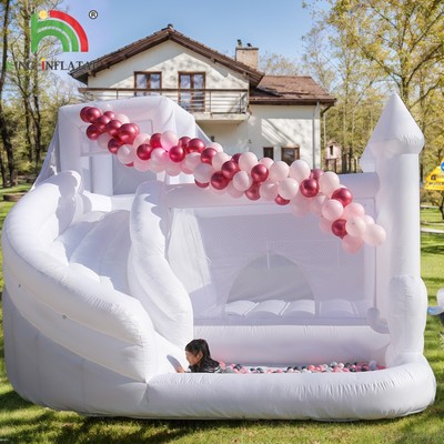 16x14x10.5ft Commercial PVC Inflatable White Bounce House Castle with  Ball Pit