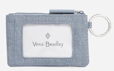 New - Vera Bradley Lighten Up Zip ID Case Coin Purse Wallet Key Ring Zen Gray