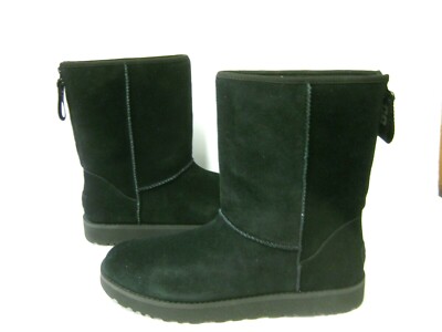 UGG 新品未使用 UGG CLASSIC SHORT LOGO ZIP WOMEN BOOT SUEDE BLACK US 8 /UK 6