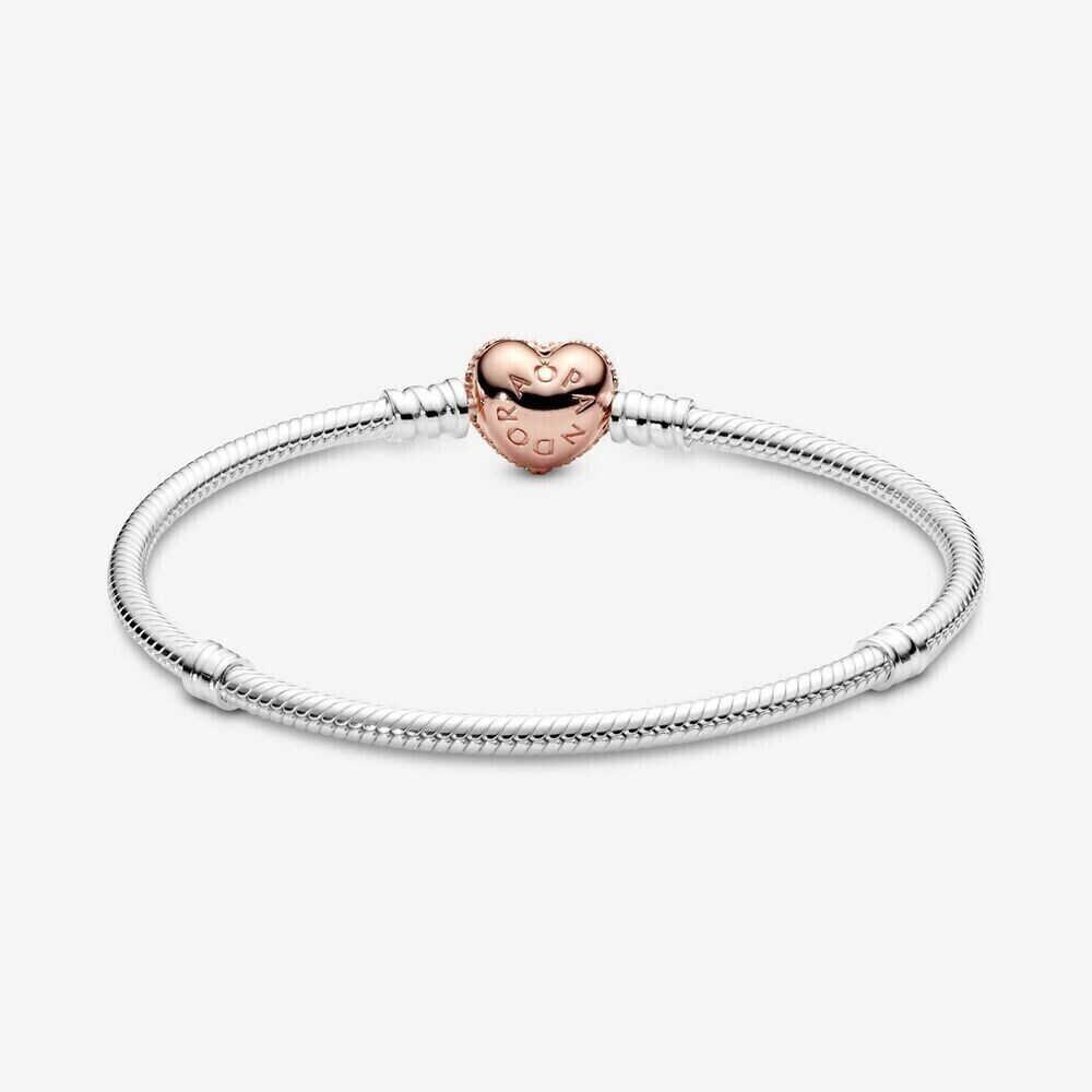 Pandora ブレスレットセット Pandora Moments Pavé CZ Heart Clasp Snake Chain Bracelet 586292CZ