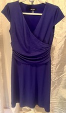 Nine West Dress Womens 6 Purple Cap Sleeve Surplice Ruched Wrap
