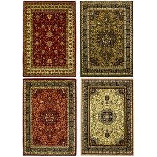 Teppich Kurzflor Klassisch  Floral Orientalisch Burgund Grün Beige Grau Braun