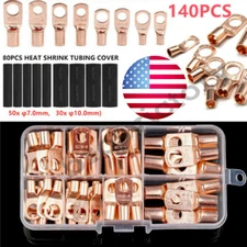 140pcs Copper Wire Lugs Battery Cable Ends Terminal Connectors Assortment Kit US