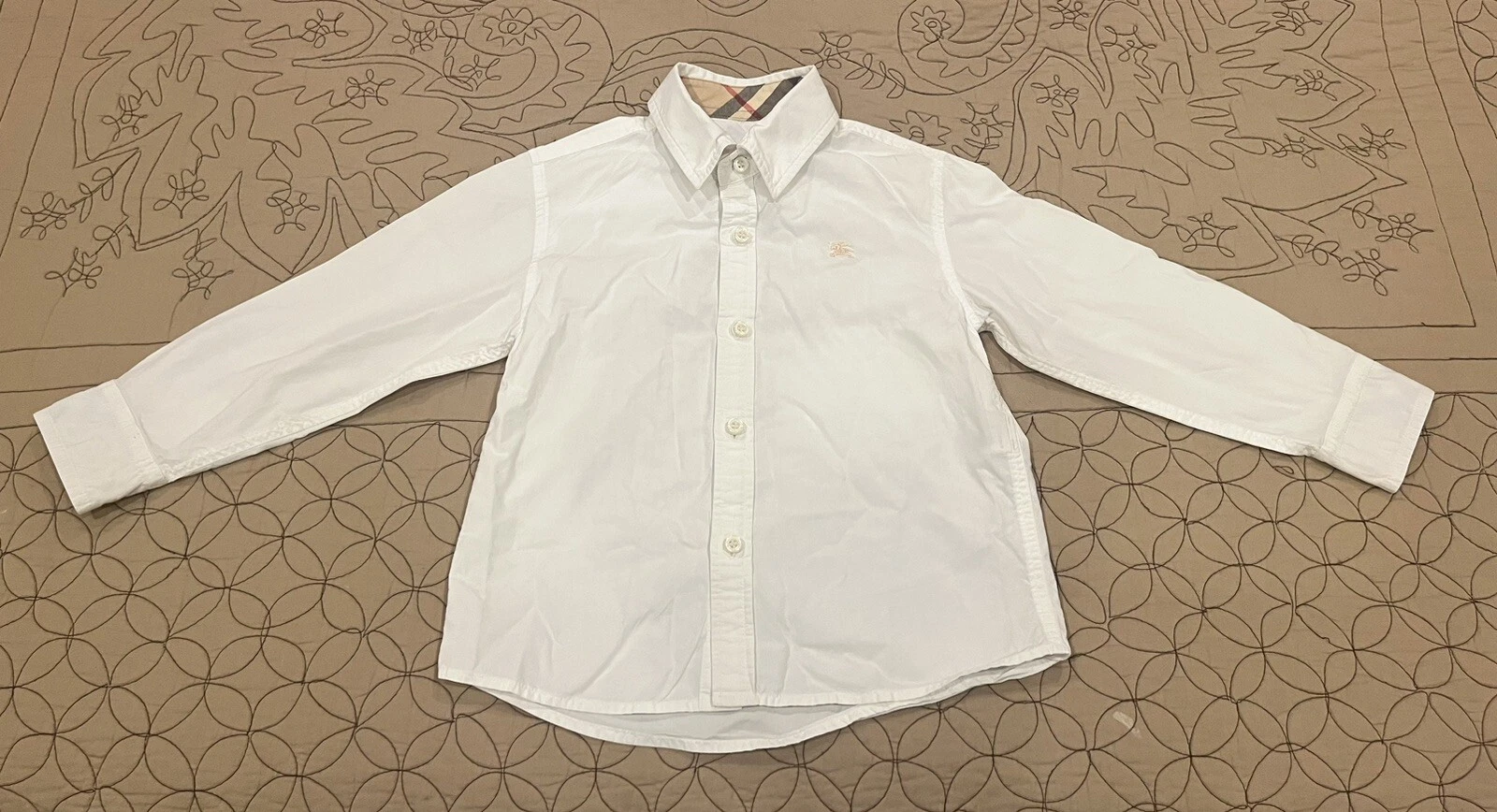 Burberry Boys Toddler Button Down Dress Shirt Solid White Plaid Cuffs Sz4Y 104cm