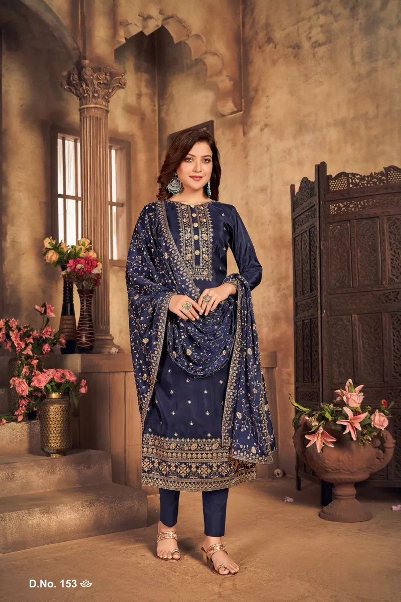 Blue Salwar Kameez in Organza with Embroidered - SK153348