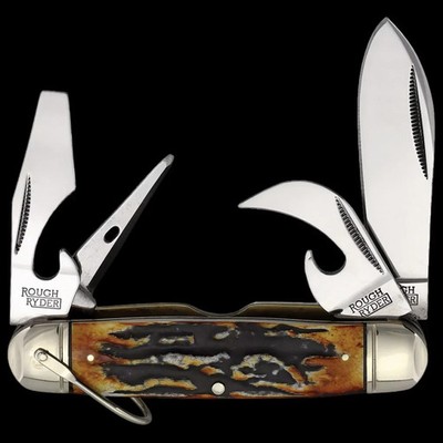 Rough Ryder Kamp King Cinnamon Bone Stag 4 1/4'' Pocket Knife RR2424