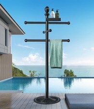 Pool Towel Rack Outdoor, 6 Bars with Top Tray Metal Heavy Duty Never Tilt Poo...
