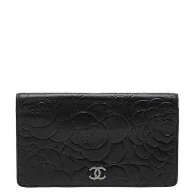 Chanel Coco Mark Camellia Long Wallet, Black Lambskin, Women's CHANEL GZl1hr6m
