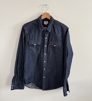 Levis Jeanshemd Herren Medium Blau Navy Denim Western Regular Fit USA Cowboy