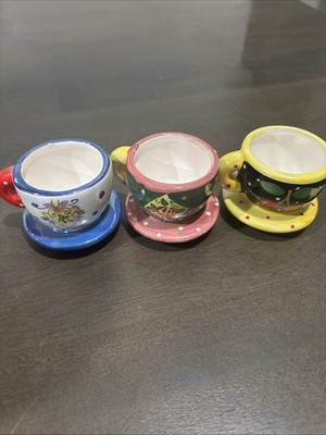 Mary Engelbreit Set of 3 Miniature Ceramic Tea Cups Hand Painted..